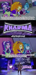 Size: 456x950 | Tagged: semi-grimdark, derpibooru import, edit, screencap, adagio dazzle, aria blaze, sonata dusk, equestria girls, rainbow rocks, aew, awesome kong, comic, crossover, kharma, kia stevens, screencap comic, sleeveless, the dazzlings, tna, wrestling, wwe