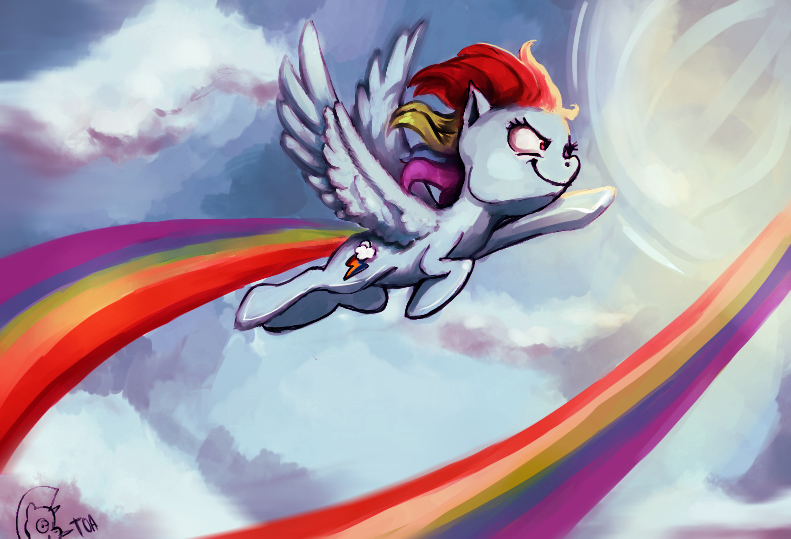 Size: 791x539 | Tagged: safe, artist:theorderofalisikus, derpibooru import, rainbow dash, cloud, cloudy, sky, solo, sonic rainboom