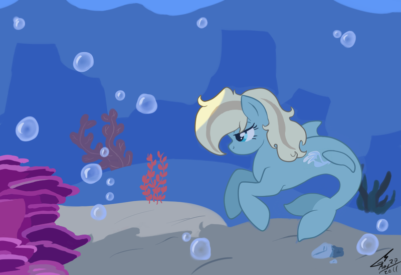 Size: 1024x702 | Tagged: artist:kudalyn, derpibooru import, hippocampus, merpony, oc, oc:aqua drop, safe, solo, underwater, unofficial characters only