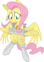 Size: 975x1369 | Tagged: safe, artist:discommunicator, artist:fluttershy750, derpibooru import, fluttershy, pony, bipedal, clothes, colored, featureless crotch, simple background, solo, transparent background, vector