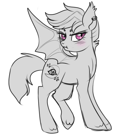 Size: 400x442 | Tagged: safe, artist:lulubell, derpibooru import, oc, oc:night watch, unofficial characters only, bat pony, pony, blushing, pouting, simple background, white background