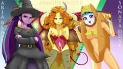 Size: 1920x1080 | Tagged: suggestive, artist:frankier77, derpibooru import, adagio dazzle, aria blaze, sonata dusk, succubus, equestria girls, rainbow rocks, :3, breasts, clothes, costume, female, females only, halloween, literal sonataco, sonataco, taco, taco suit, the dazzlings, wallpaper, wallpaper for the fearless, witch