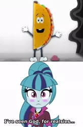 Size: 557x850 | Tagged: safe, artist:kingdark0001, derpibooru import, sonata dusk, equestria girls, rainbow rocks, blushing, cancelled, god, ice cream crapping taco, meme, najix, realzies, sonataco, south park, taco, wide eyes