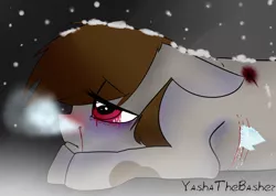 Size: 1058x755 | Tagged: artist:yashathebasher, blood, crying, derpibooru import, ice, injured, oc, oc:yashathebasher, sad, semi-grimdark, snow, snowfall, unofficial characters only