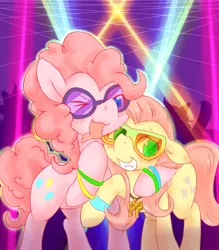 Size: 1400x1600 | Tagged: artist:rigi, derpibooru import, fluttershy, glasses, party, pinkie pie, safe