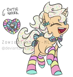 Size: 1024x1077 | Tagged: safe, artist:zowiestardust-mlp, derpibooru import, oc, unofficial characters only, food pony, original species, unicorn, adoptable, socks, solo, striped socks