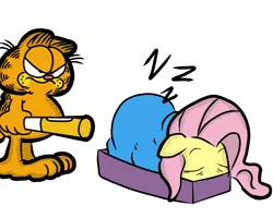 Size: 1280x1024 | Tagged: safe, artist:beornus, derpibooru import, fluttershy, baseball bat, crossover, garfield, image, png, sleeping, this will end in pain, this will end in pain and/or tears, this will end in tears