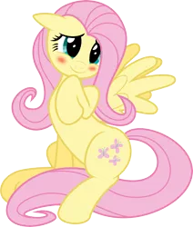 Size: 6000x7075 | Tagged: absurd resolution, artist:joey darkmeat, artist:schmuzart, blushing, derpibooru import, floppy ears, fluttershy, safe, simple background, sitting, solo, spread wings, .svg available, transparent background, vector