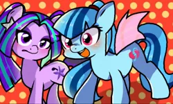 Size: 512x308 | Tagged: safe, artist:miki 14, derpibooru import, aria blaze, sonata dusk, ponified, equestria girls, rainbow rocks, ariabetes, arisona, blushing, cute, equestria girls ponified, female, frown, happy, lesbian, open mouth, shipping, smiling, sonatabetes, tsundaria, tsundere