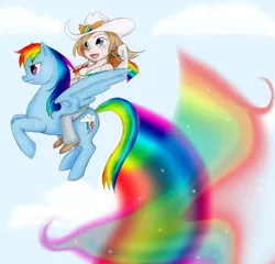 Size: 3062x2934 | Tagged: artist:sparklinburgndy, derpibooru import, flying, human, rainbow dash, riding, safe