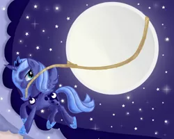 Size: 800x640 | Tagged: alicorn, artist:paintrolleire, derpibooru import, female, jewelry, mare, moon, mouth hold, night, princess luna, regalia, s1 luna, safe, solo, stars, tangible heavenly object