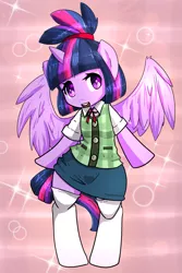 Size: 1335x2000 | Tagged: safe, artist:acharmingpony, derpibooru import, twilight sparkle, twilight sparkle (alicorn), pony, semi-anthro, alternate hairstyle, animal crossing, animal crossing: new leaf, bipedal, clothes, isabelle, thigh highs