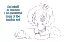 Size: 671x379 | Tagged: artist:ende26, cute, derpibooru import, filly, hoof hold, looking at you, monochrome, mug, open mouth, paper, princess luna, safe, sketch, smiling, solo, tumblr, woona, woona knight