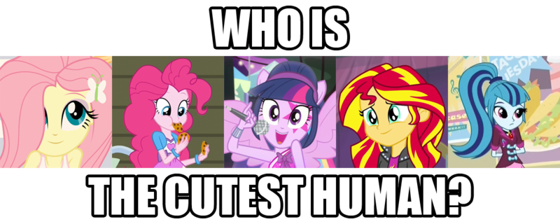 Size: 1200x480 | Tagged: safe, derpibooru import, edit, screencap, fluttershy, pinkie pie, sonata dusk, sunset shimmer, twilight sparkle, twilight sparkle (alicorn), equestria girls, rainbow rocks, bronybait, caption, cookie, cute, diapinkes, discussion, hair over one eye, microphone, moe, question, shimmerbetes, shyabetes, smiling, sonatabetes, twiabetes, waifu wars