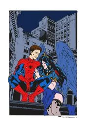 Size: 1024x1459 | Tagged: artist:edcom02, artist:riveiro15, consoling, crossover, crossover shipping, crying, derpibooru import, hug, human, humanized, peter parker, princess luna, safe, shipping, spiderluna, spider-man, spiders and magic: rise of spider-mane, venom