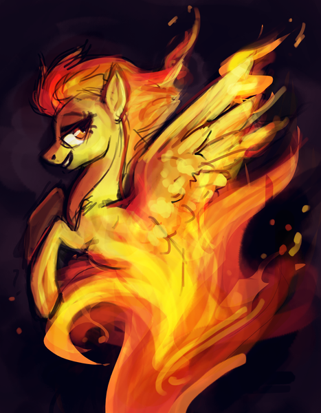 Size: 1024x1317 | Tagged: artist:tracymod, derpibooru import, fire, genie, safe, solo, spitfiery, spitfire, surreal