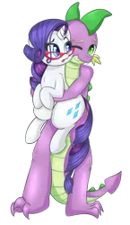 Size: 2815x4853 | Tagged: safe, artist:wickedsilly, derpibooru import, rarity, spike, pony, :o, carrying, confusion, cute, female, fluffy, glasses, holding a pony, hug, male, nuzzling, older, older spike, open mouth, raised eyebrow, shipping, simple background, smiling, sparity, straight, transparent background, wink