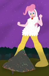 Size: 2212x3390 | Tagged: safe, artist:final7darkness, derpibooru import, pinkie pie, twilight sparkle, equestria girls, animal costume, chicken pie, chicken suit, clothes, costume, giantess, macro, nightmare night, request, requested art, sweets