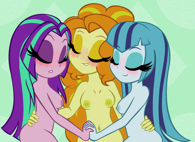 Size: 1024x747 | Tagged: dead source, questionable, artist:queentigrel, derpibooru import, adagio dazzle, aria blaze, sonata dusk, equestria girls, rainbow rocks, adaria, alternate hairstyle, areola, arisona, belly button, blushing, breasts, female, holding hands, image, lesbian, loose hair, naked hug, nipples, nudist dazzlings, nudity, ot3, png, polydazzlings, shipping, show accurate, sideboob, simple background, sonagio, the dazzlings, threesome