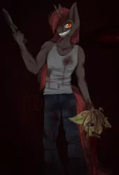 Size: 2468x3600 | Tagged: anthro, artist:pixelsartshop, blood, dead, decapitated, derpibooru import, implied murder, insanity, knife, oc, oc:fenrir bloodmoon, semi-grimdark, severed head, unofficial characters only