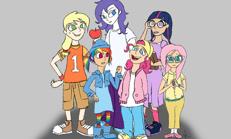 Size: 1440x864 | Tagged: applejack, artist:mimtii, ashley spinelli, clothes, converse, derpibooru import, fluttershy, gretchen grundler, gus griswald, human, humane six, humanized, mane six, mikey blumberg, pinkie pie, rainbow dash, rarity, recess, safe, shoes, t.j. detweiler, twilight sparkle, vince lasalle