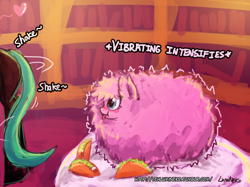 Size: 1920x1440 | Tagged: safe, artist:lumineko, derpibooru import, queen chrysalis, oc, oc:fluffle puff, :p, :t, blushing, bugbutt, butt, butt shake, canon x oc, chrysipuff, eyes on the prize, female, lesbian, meme, pixiv, plot, shipping, shivering, taco, tongue out, vibrating, x intensifies