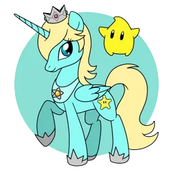 Size: 800x800 | Tagged: safe, artist:perfectpinkwater, derpibooru import, ponified, alicorn, pony, crossover, crown, image, jewelry, luma, png, princess rosalina, regalia, rosalina, simple background, super mario bros., super mario galaxy, super smash bros., transparent background