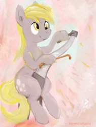 Size: 1230x1631 | Tagged: safe, artist:hereticalrants, derpibooru import, derpy hooves, pegasus, pony, equestria girls, rainbow rocks, musical instrument, musical saw, saw, sitting, smiling, solo, stool