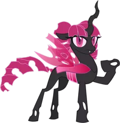 Size: 836x857 | Tagged: artist:fibs, changeling, changeling queen, changeling queen oc, derpibooru import, drill hair, female, oc, oc:elytra, pink changeling, safe, simple background, solo, transparent background, twintails, unofficial characters only, vector