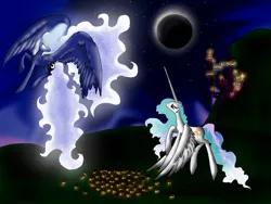 Size: 960x720 | Tagged: artist:kot6, derpibooru import, glowing eyes, princess celestia, princess luna, safe