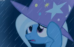 Size: 1500x950 | Tagged: safe, artist:asika-aida, derpibooru import, trixie, pony, unicorn, female, mare, portrait, rain, solo