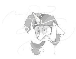 Size: 636x493 | Tagged: safe, artist:aureai-sketches, derpibooru import, twilight sparkle, pony, unicorn, bust, chest fluff, female, floppy ears, grayscale, gritted teeth, magic, magic overload, mare, monochrome, open mouth, portrait, simple background, sketch, solo, white background, worried