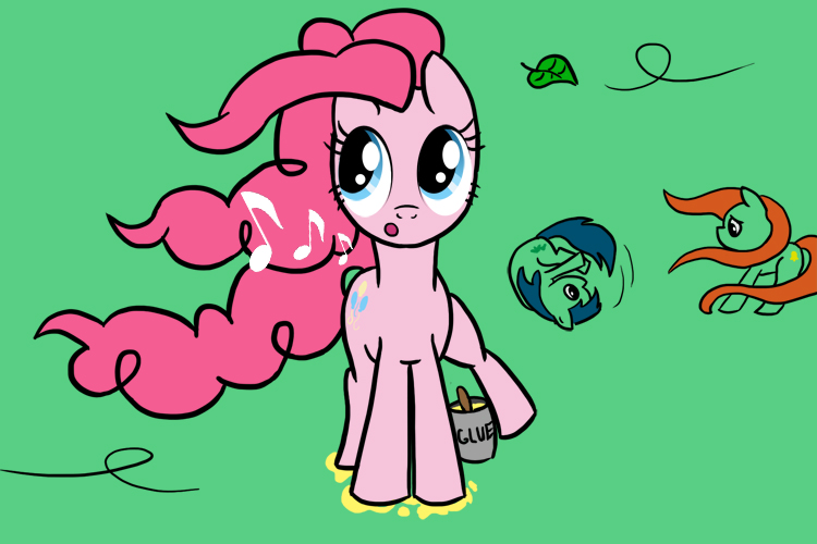 Size: 750x500 | Tagged: artist:smockhobbes, derpibooru import, glue, leaf, music notes, oc, pinkie pie, safe, whistling, wind