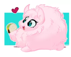 Size: 1280x1024 | Tagged: safe, artist:mittymandi, derpibooru import, oc, oc:fluffle puff, unofficial characters only, pony, cute, flufflebetes, heart, hoof hold, ocbetes, open mouth, prone, solo, sploot, taco