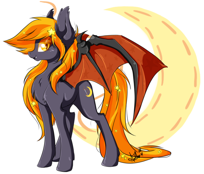 Size: 1024x874 | Tagged: safe, artist:arcadianphoenix, derpibooru import, oc, oc:harvest moon, unofficial characters only, bat pony, pony, solo