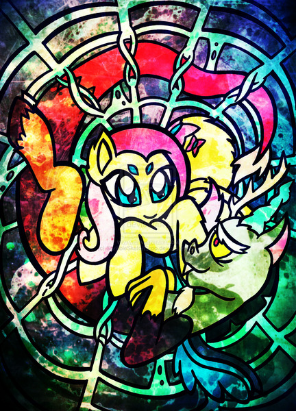 Size: 1024x1421 | Tagged: safe, artist:scribblesketchscoo, derpibooru import, discord, fluttershy, monster pony, original species, spiderpony, discoshy, female, male, shipping, spider web, spidershy, straight