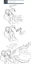 Size: 824x1672 | Tagged: safe, derpibooru import, discord, pinkie pie, ask discopie, ask, comic, discopie, female, interspecies, male, monochrome, shipping, straight, tumblr