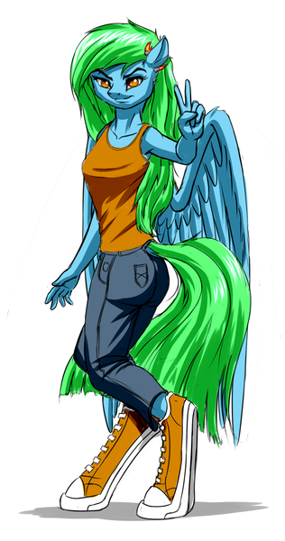 Size: 1004x1904 | Tagged: anthro, armpits, artist:mykegreywolf, converse, derpibooru import, hoof shoes, oc, oc:jade meteor, safe, unguligrade anthro, unofficial characters only