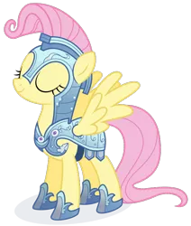 Size: 644x760 | Tagged: armor, artist:ezidze, crystal guard armor, derpibooru import, eyes closed, fluttershy, proud, safe, simple background, solo, spread wings, standing, transparent background, vector