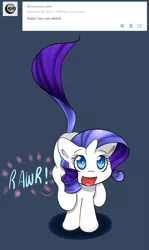 Size: 540x906 | Tagged: artist:mister-true, ask, askfillyrarity, cute, derpibooru import, filly, looking up, open mouth, raised leg, raribetes, rarity, rawr, running, safe, smiling, solo, tumblr