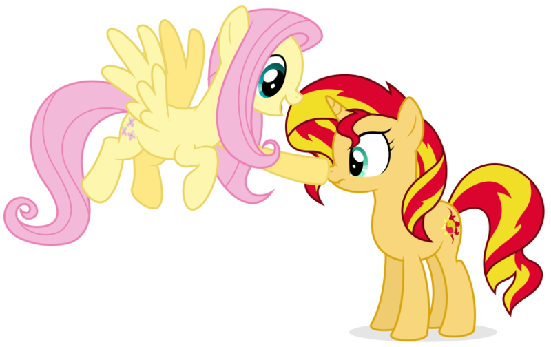 Size: 823x519 | Tagged: safe, artist:ezidze, artist:shizow, derpibooru import, fluttershy, sunset shimmer, pegasus, pony, unicorn, boop, duo, female, image, lesbian, mare, png, shipping, simple background, sunshyne, transparent background, vector