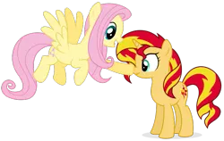 Size: 823x519 | Tagged: safe, artist:ezidze, artist:shizow, derpibooru import, fluttershy, sunset shimmer, pegasus, pony, unicorn, boop, duo, female, image, lesbian, mare, png, shipping, simple background, sunshyne, transparent background, vector