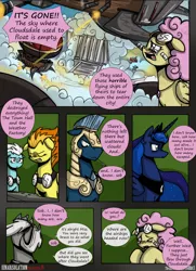 Size: 1950x2700 | Tagged: safe, artist:dracojayproduct, derpibooru import, fleetfoot, princess luna, spitfire, oc, oc:cloudpuff, oc:pierson, oc:reginald, comic:lunar isolation, airship, comic