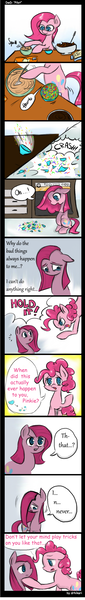 Size: 401x2816 | Tagged: artist:drhikari, batter, butter, cake batter, chocolate, comic, comic:dealing with depression, duality, food, pinkamena diane pie, pinkie pie, safe, sprinkles