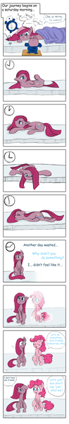 Size: 1181x7196 | Tagged: alarm clock, artist:drhikari, bed, blanket, clock, comic, comic:dealing with depression, depression, duality, pinkamena diane pie, pinkie pie, safe