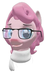 Size: 2124x3375 | Tagged: safe, artist:mollythemoopy, derpibooru import, pinkie pie, pony, 3d, blushing, bubble berry, clothes, glasses, head only, hipster, male, render, rule 63, scarf, simple background, solo, source filmmaker, stallion, transparent background