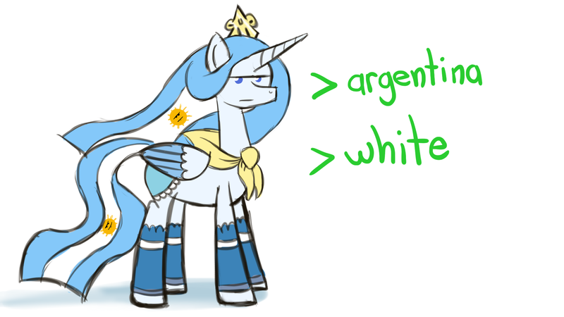 Size: 1920x1080 | Tagged: safe, artist:vsabbath, derpibooru import, oc, oc:princess argenta, ponified, unofficial characters only, alicorn, pony, alicorn oc, argentina, argentina is white, nation ponies, solo