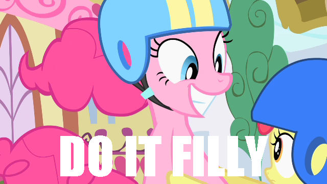 Size: 640x360 | Tagged: apple bloom, do it filly, image macro, meme, pinkie pie, safe