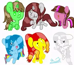 Size: 841x739 | Tagged: safe, artist:sdwing7, derpibooru import, oc, unofficial characters only, earth pony, pegasus, pony, unicorn, angela white wing, bonnie happier, chibi, cute, daaaaaaaaaaaw, female, filly, innocent look, legenda star, marianna lifer, nadia fasthink, namirel streak dream, pony dreamlies, small dreams