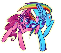 Size: 2300x2000 | Tagged: safe, artist:dannie, derpibooru import, pinkie pie, rainbow dash, female, lesbian, pinkiedash, pixiv, shipping